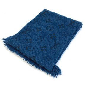 Authentic LOUIS VUITTON M75504 Monogram Echarpes-logo-mania fringe Scarf wool /